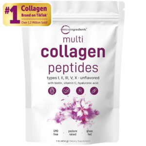 multi collagen peptides powder type i,ii,iii,v,x with hyaluronic acid, biotin & vitamin c