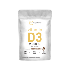 vitamin d3 2,000 iu, 500 softgels with virgin coconut oil
