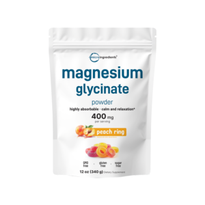 magnesium glycinate 400mg per serving, 12oz powder – sweet peach ring flavor